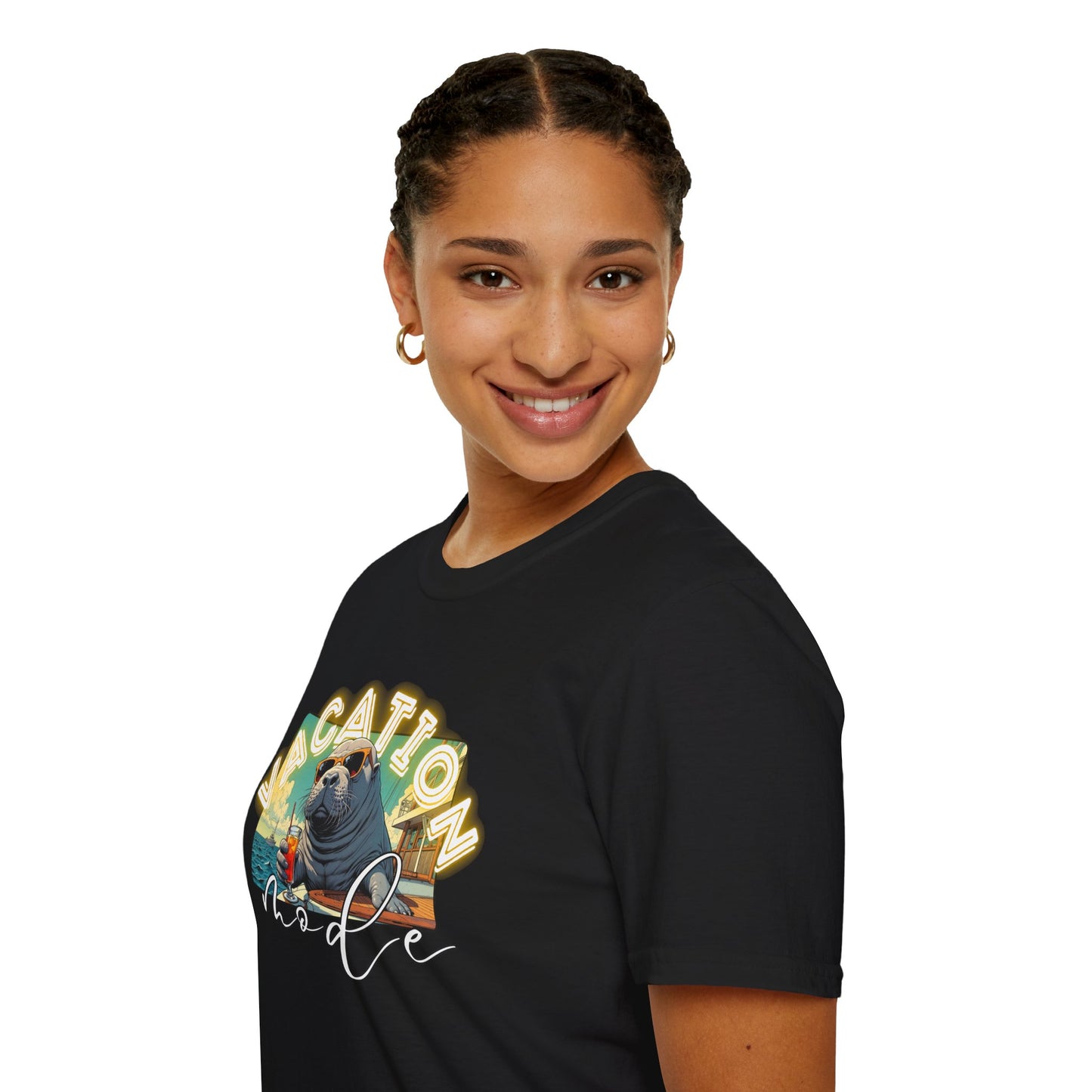 Funny Vacation Mode Unisex Softstyle T-Shirt, manatee
