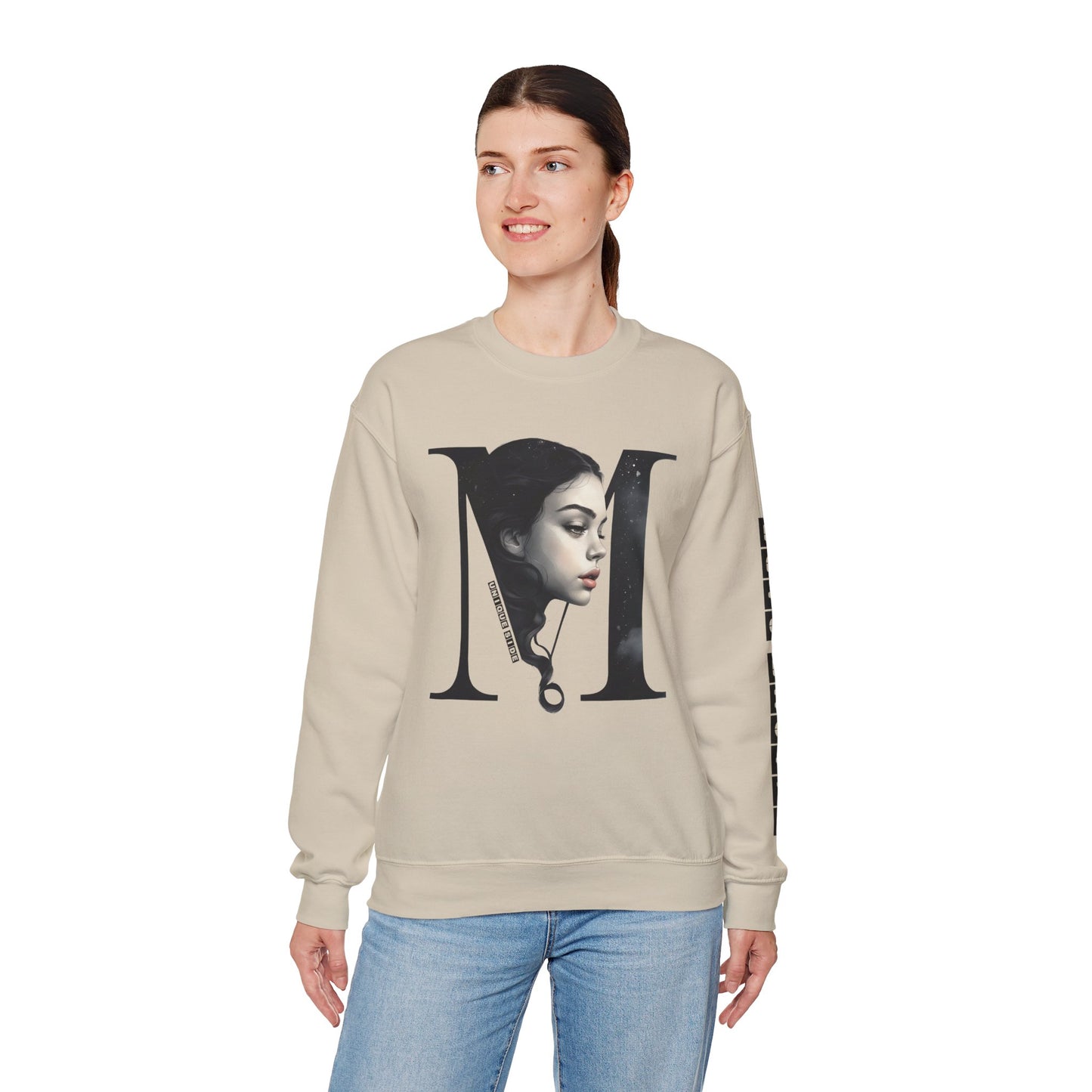 Letter M, Stylish Artistic Sweatshirt, Trendy Crewneck, Graphic Sweater, Cozy Unisex Top, Unique Gift for Art Lovers, Everyday Comfort