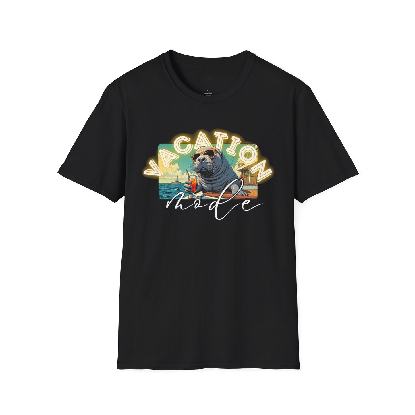 Funny Vacation Mode Unisex Softstyle T-Shirt, manatee