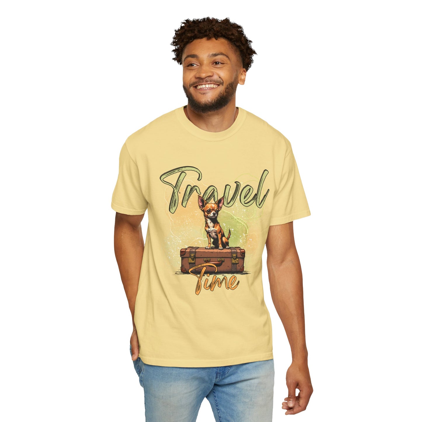 Travel Time Unisex Garment-Dyed T-Shirt - Cute Dog Design for Animal Lovers