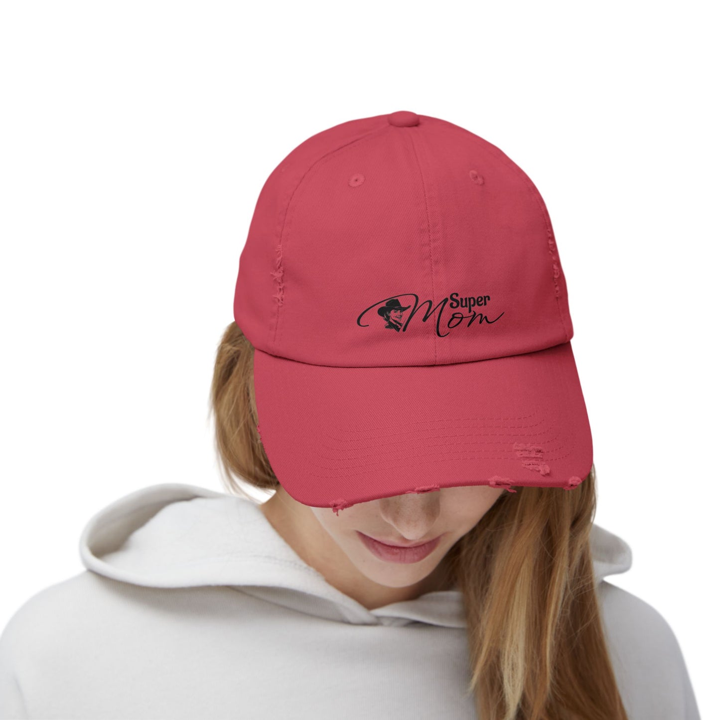 Super Mom Unisex Distressed Cap, Casual Hat for Moms, Gift for Mother's Day, Everyday Wear, Relaxed Style