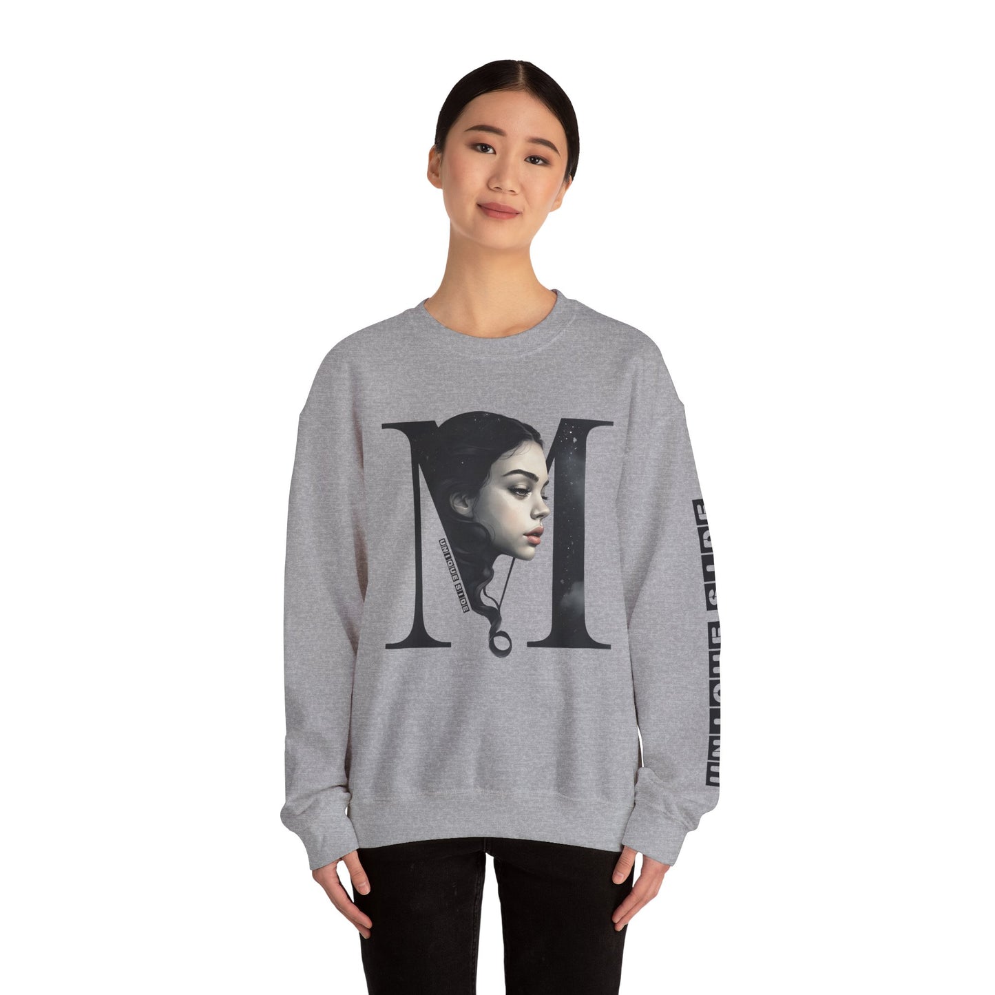 Letter M, Stylish Artistic Sweatshirt, Trendy Crewneck, Graphic Sweater, Cozy Unisex Top, Unique Gift for Art Lovers, Everyday Comfort