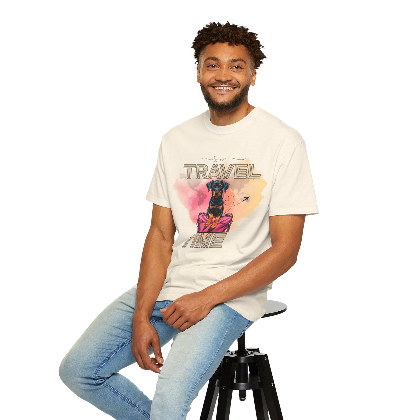 Love Travel Time Dog T-Shirt - Unisex Garment-Dyed Tee for Travel Lovers