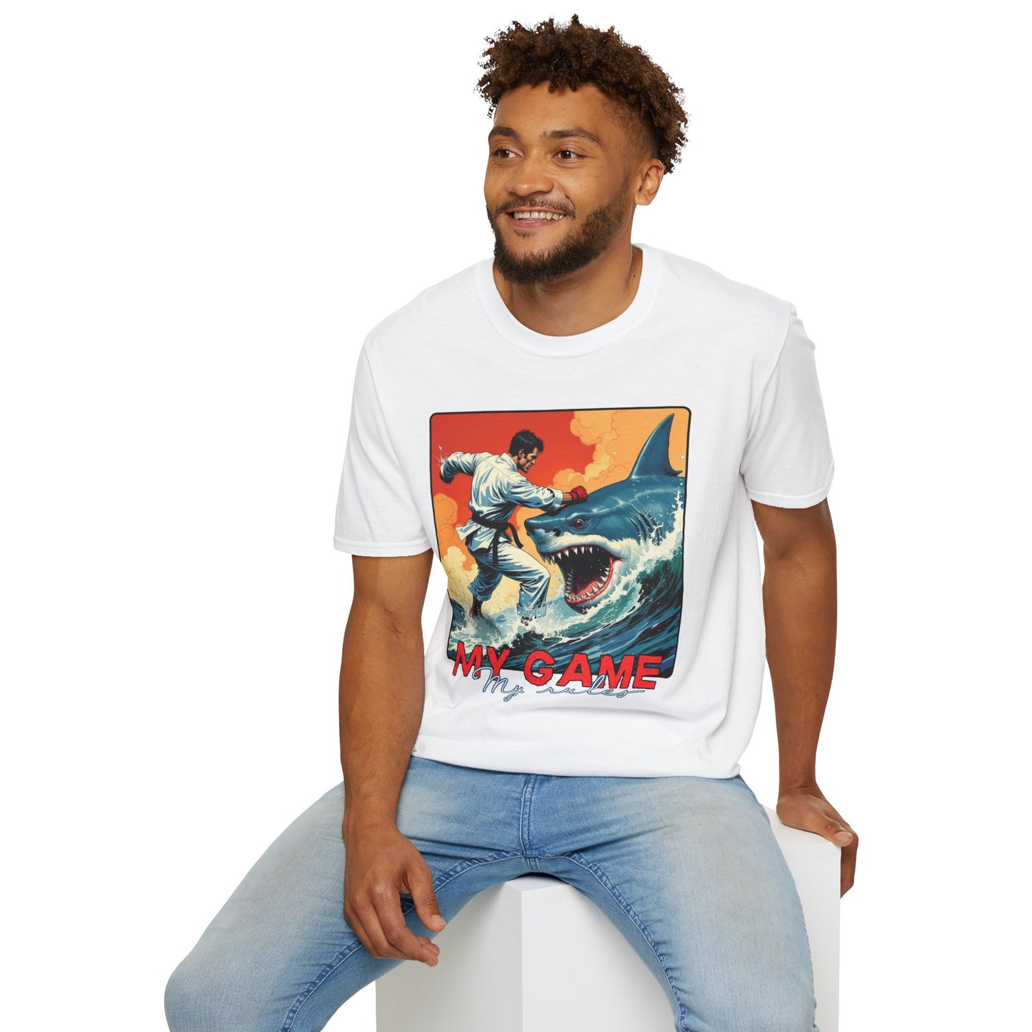 My Game Unisex Softstyle T-Shirt - Retro Shark Design Tee for Adventure Lovers, karate,sport