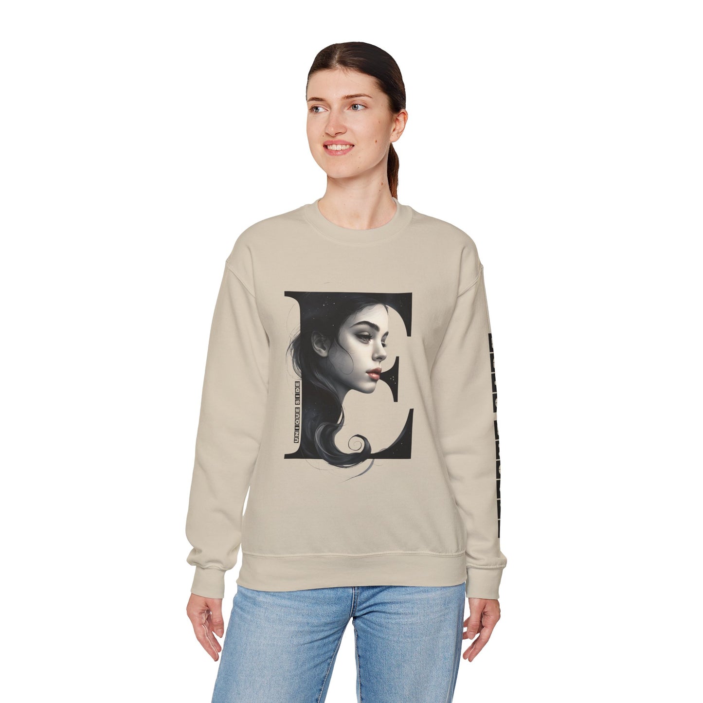 Letter E, Stylish Artistic Sweatshirt, Trendy Crewneck, Graphic Sweater, Cozy Unisex Top, Unique Gift for Art Lovers, Everyday Comfort