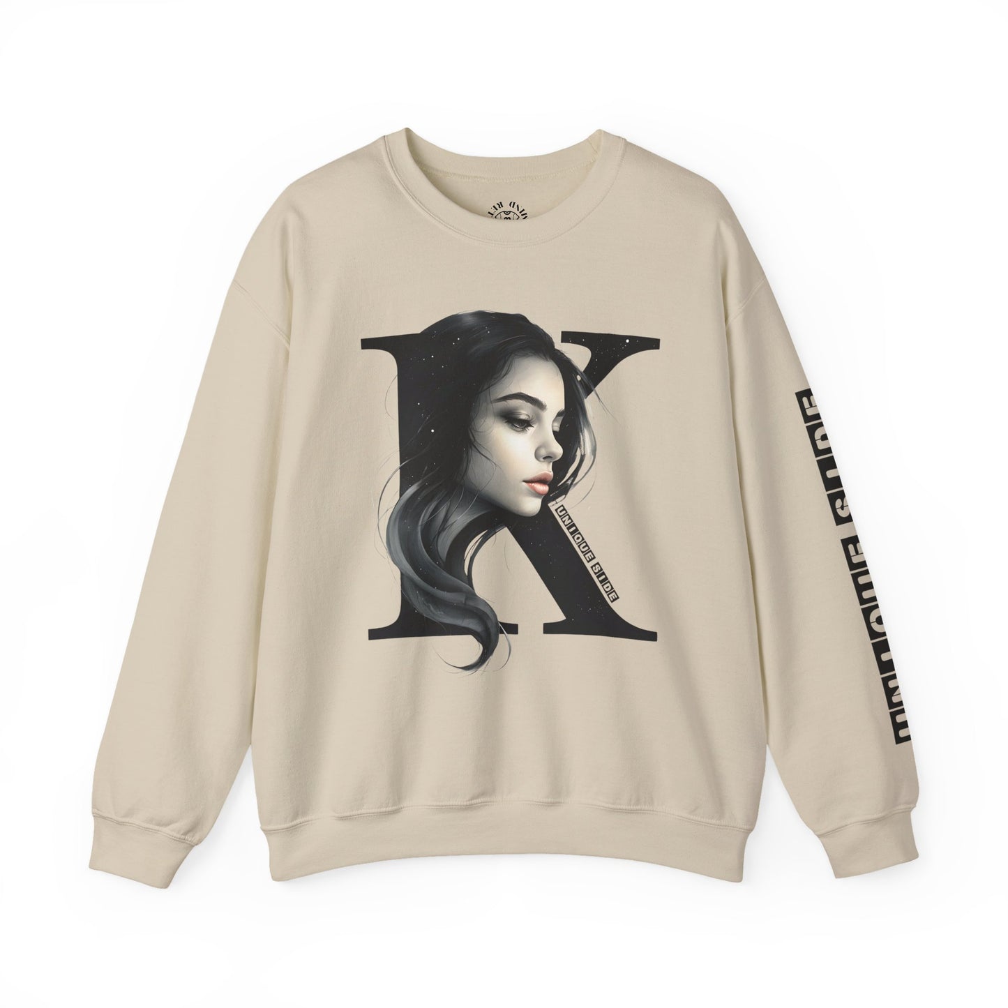Letter K, Stylish Artistic Sweatshirt, Trendy Crewneck, Graphic Sweater, Cozy Unisex Top, Unique Gift for Art Lovers, Everyday Comfort