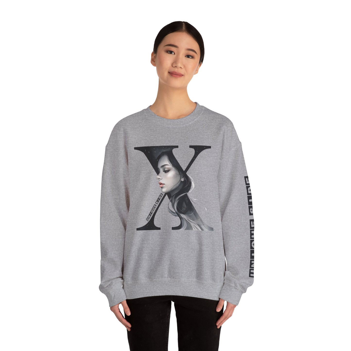 Letter X, Stylish Artistic Sweatshirt, Trendy Crewneck, Graphic Sweater, Cozy Unisex Top, Unique Gift for Art Lovers, Everyday Comfort