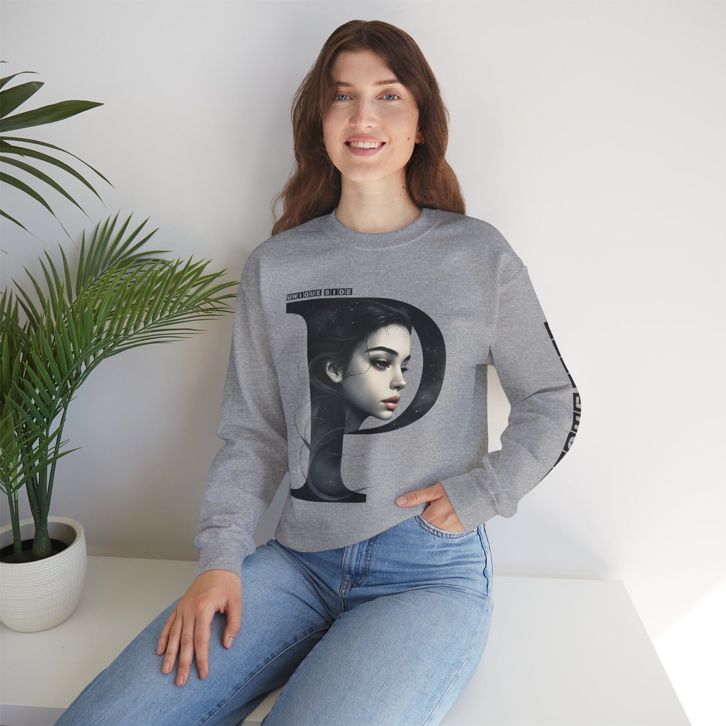 Letter P, Stylish Artistic Sweatshirt, Trendy Crewneck, Graphic Sweater, Cozy Unisex Top, Unique Gift for Art Lovers, Everyday Comfort