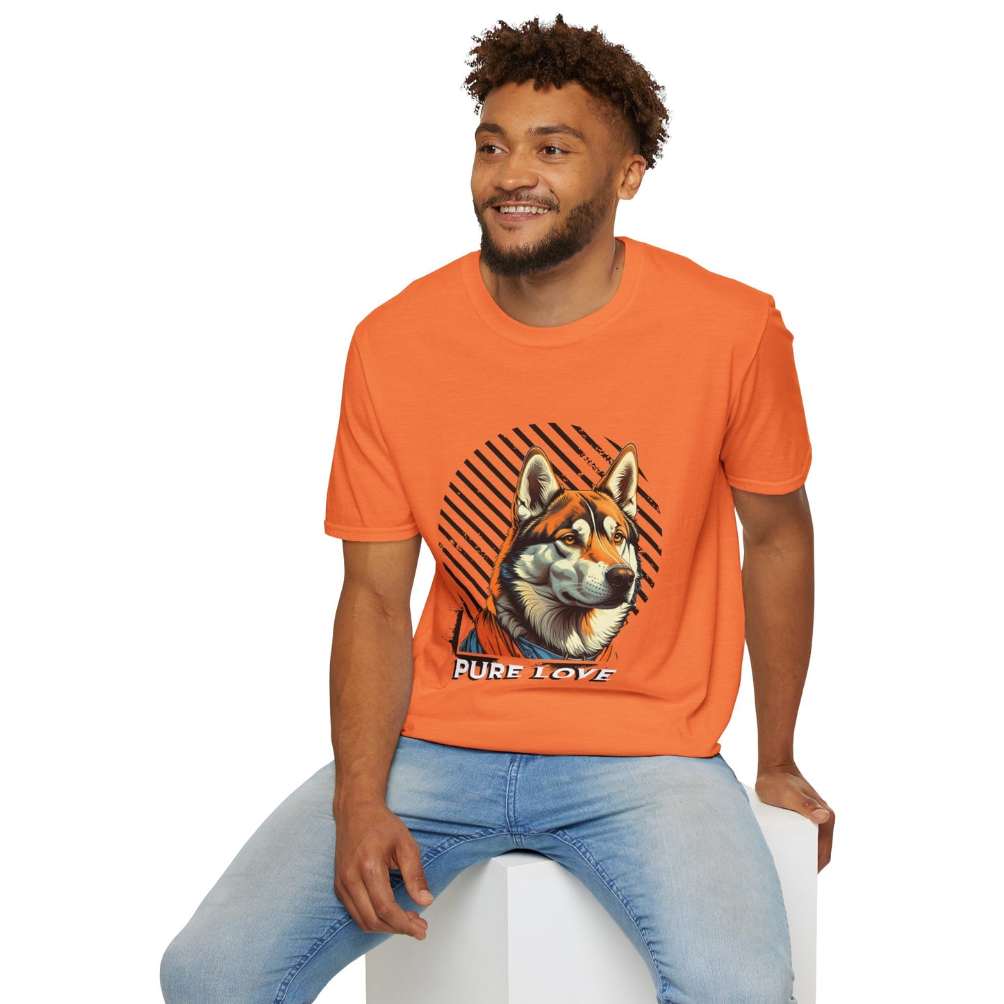 Pure Love Unisex Softstyle T-Shirt - Orange Dog Design