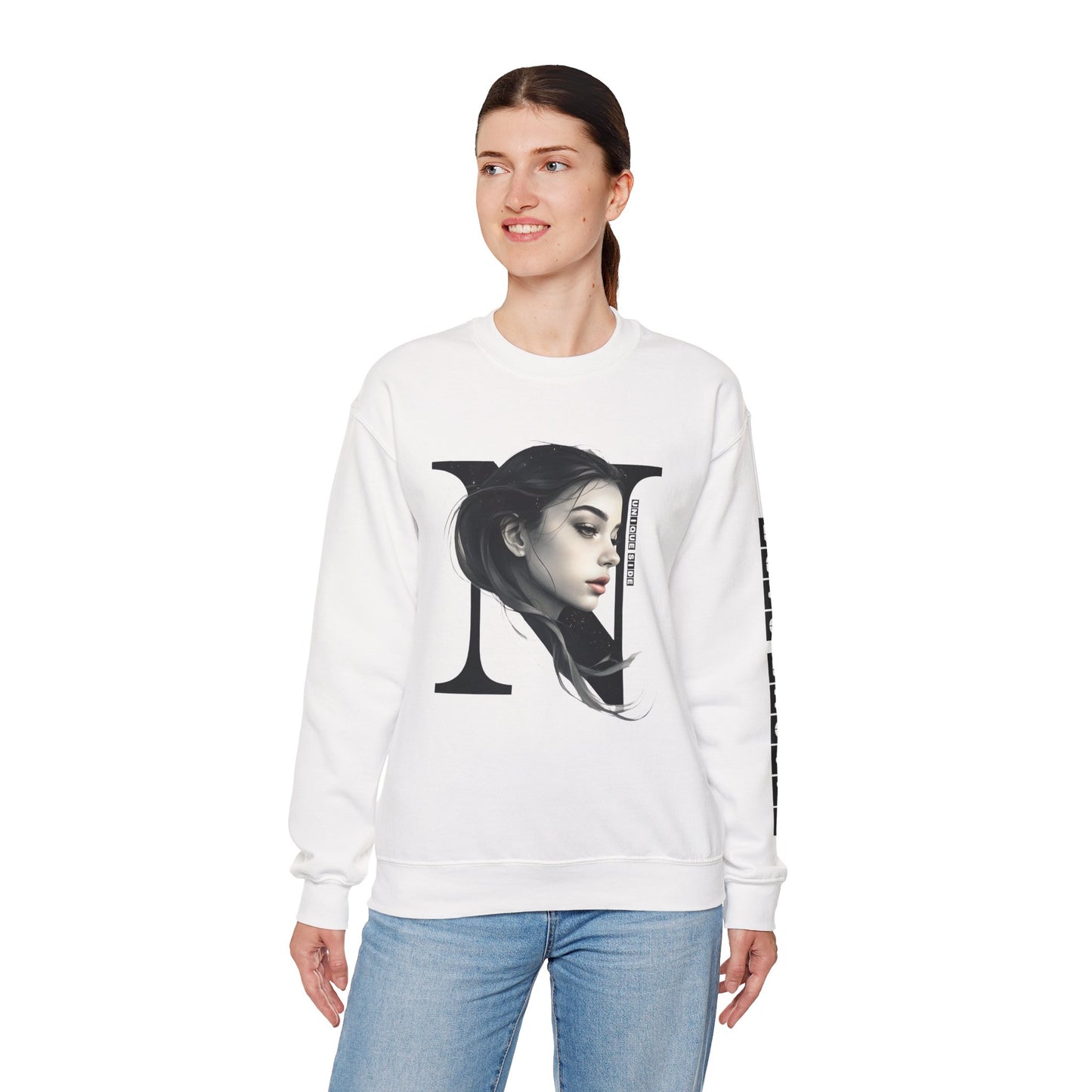 Letter N, Stylish Artistic Sweatshirt, Trendy Crewneck, Graphic Sweater, Cozy Unisex Top, Unique Gift for Art Lovers, Everyday Comfort