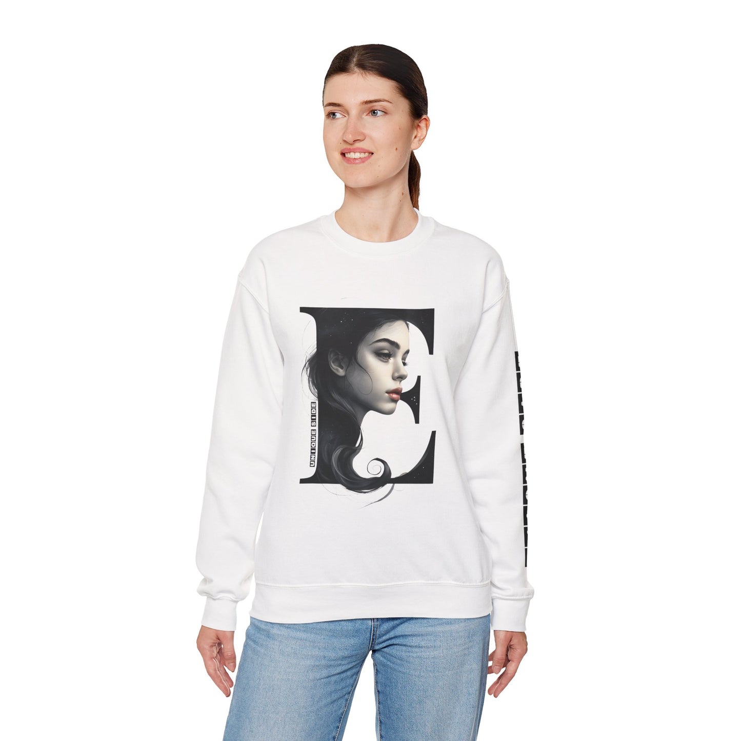 Letter E, Stylish Artistic Sweatshirt, Trendy Crewneck, Graphic Sweater, Cozy Unisex Top, Unique Gift for Art Lovers, Everyday Comfort