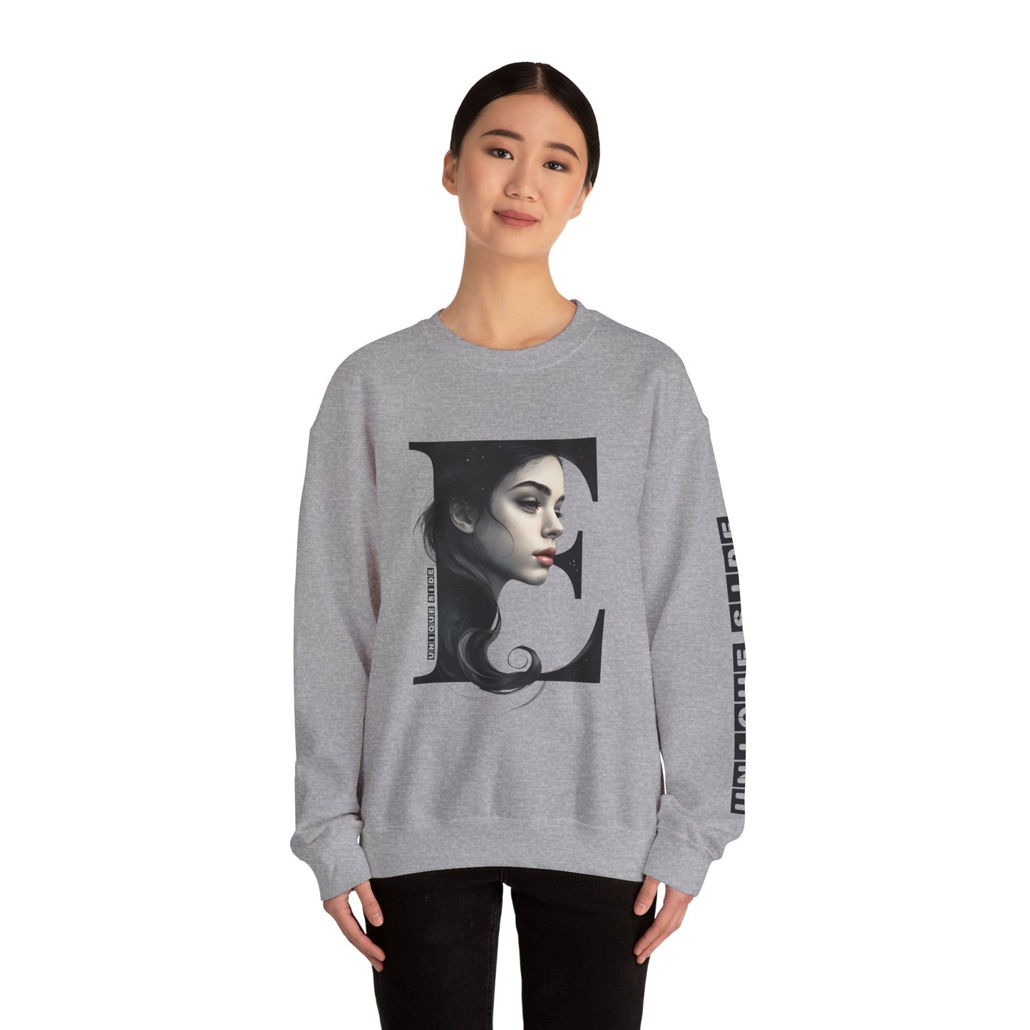 Letter E, Stylish Artistic Sweatshirt, Trendy Crewneck, Graphic Sweater, Cozy Unisex Top, Unique Gift for Art Lovers, Everyday Comfort