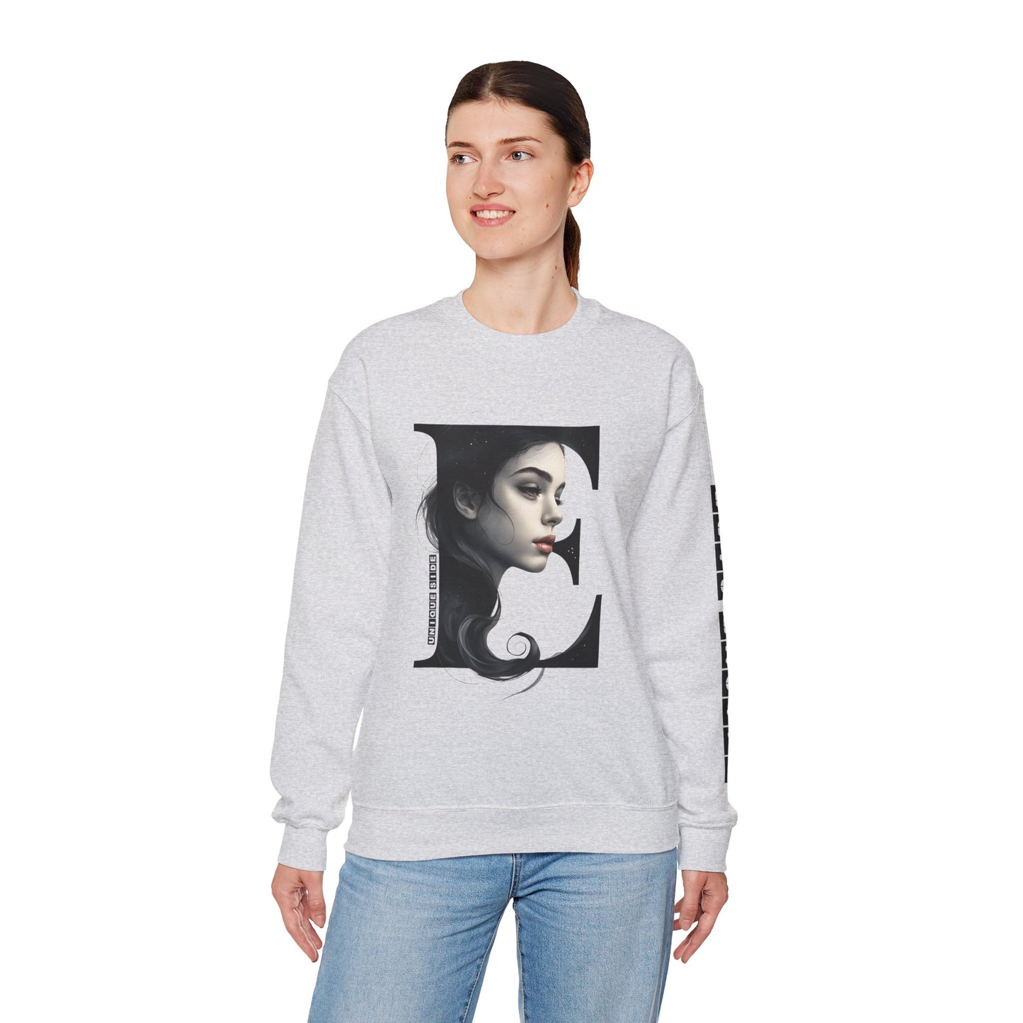 Letter E, Stylish Artistic Sweatshirt, Trendy Crewneck, Graphic Sweater, Cozy Unisex Top, Unique Gift for Art Lovers, Everyday Comfort