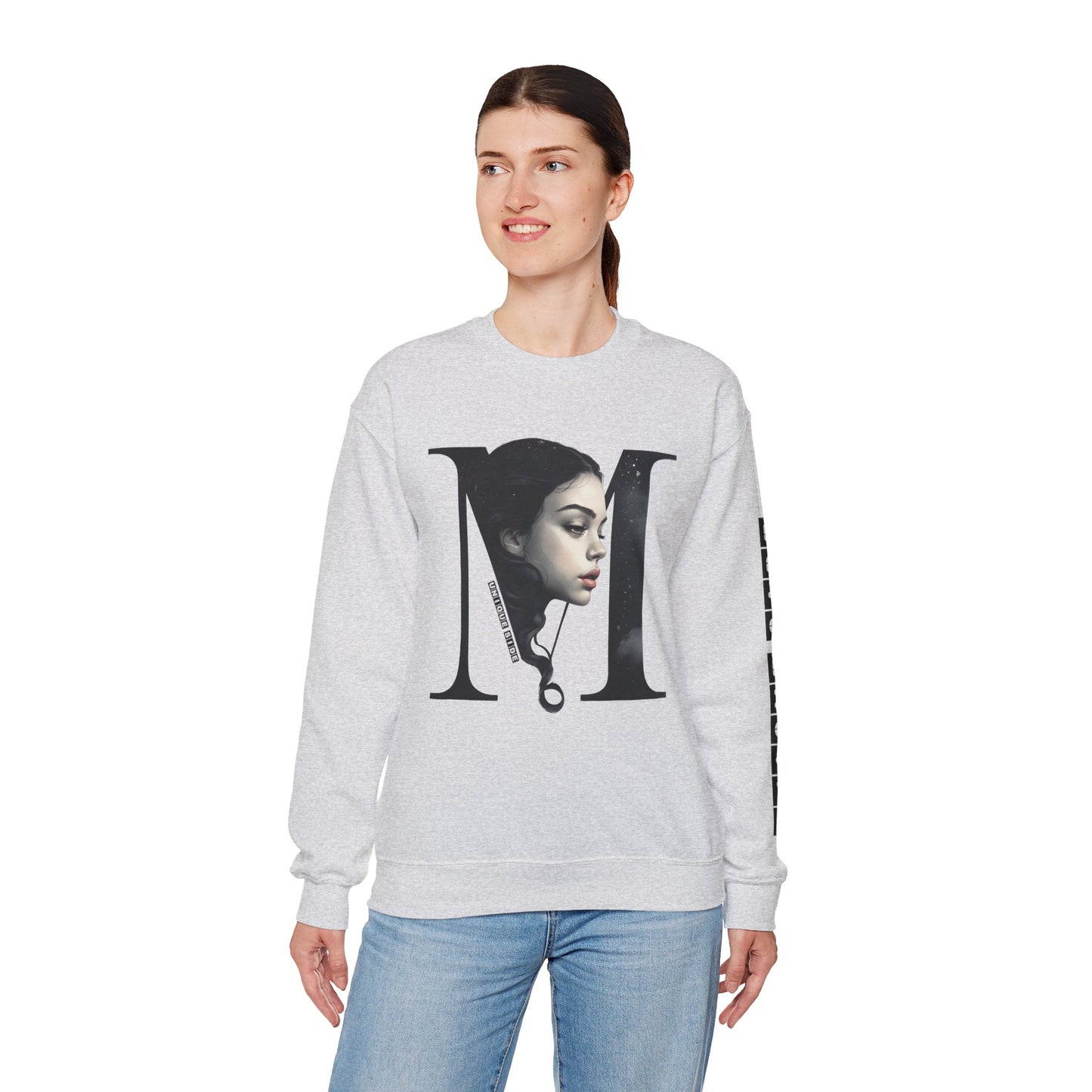 Letter M, Stylish Artistic Sweatshirt, Trendy Crewneck, Graphic Sweater, Cozy Unisex Top, Unique Gift for Art Lovers, Everyday Comfort