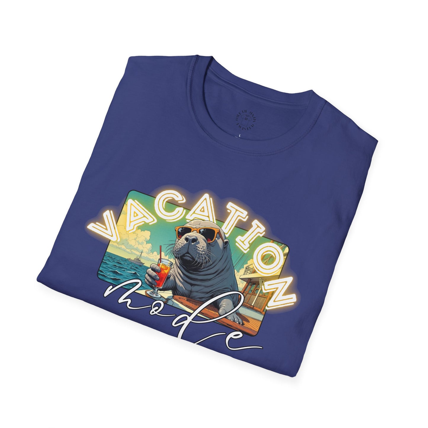 Funny Vacation Mode Unisex Softstyle T-Shirt, manatee