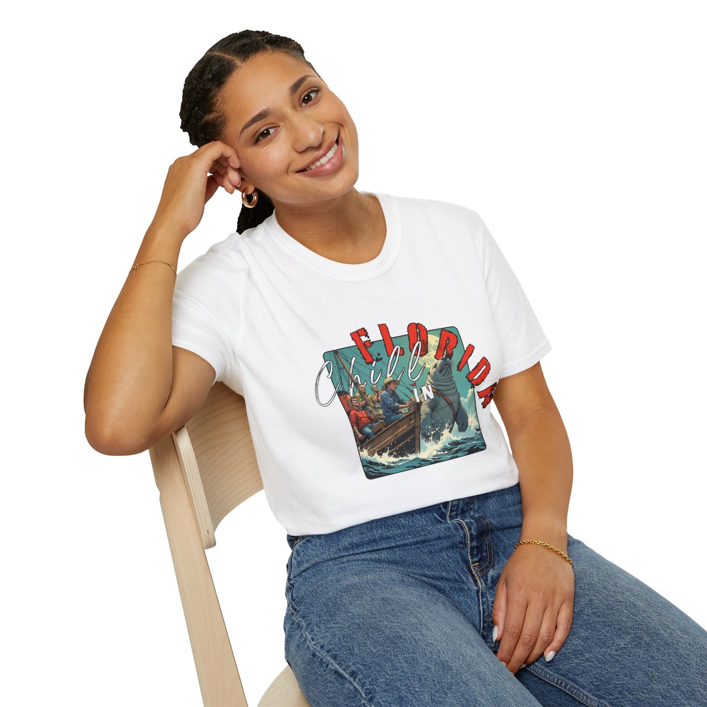 Florida Chill Unisex Softstyle T-Shirt | Vintage Beach Vibe Tee, manatee