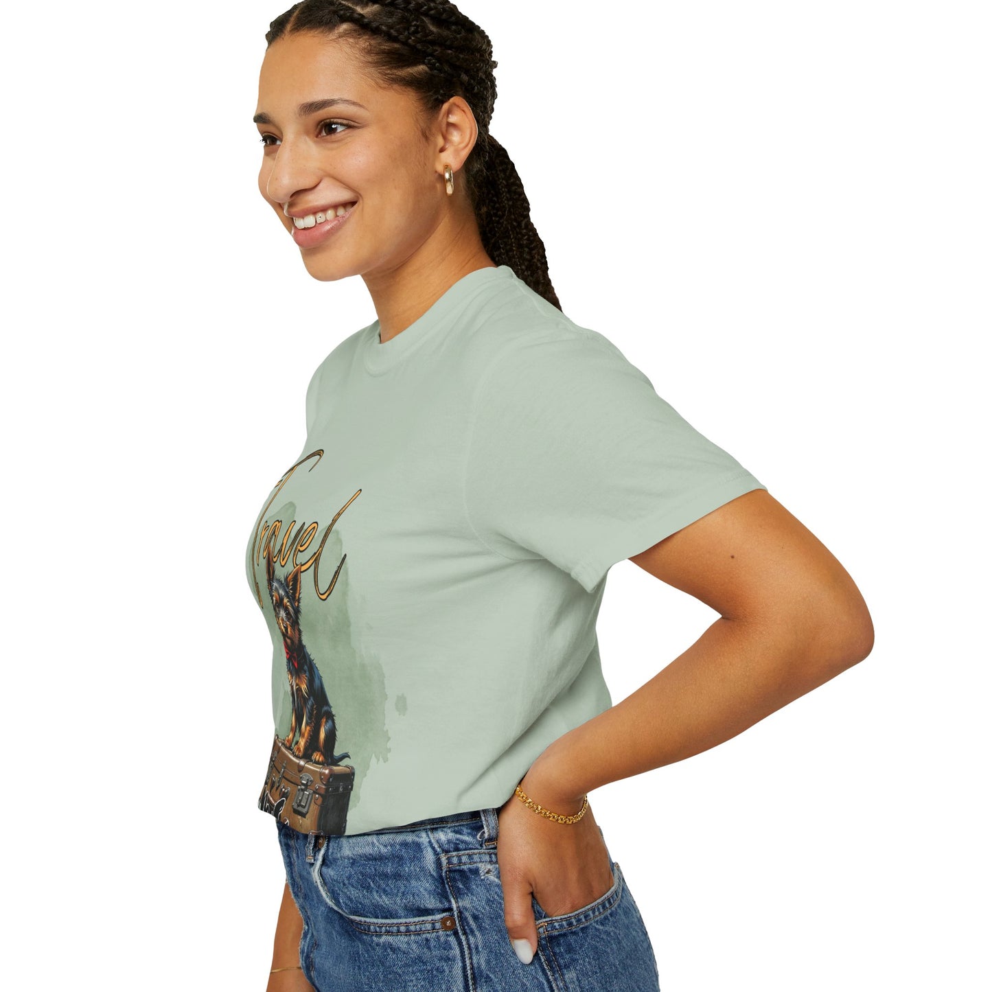 Travel Time Unisex Garment-Dyed T-Shirt with Dog Design