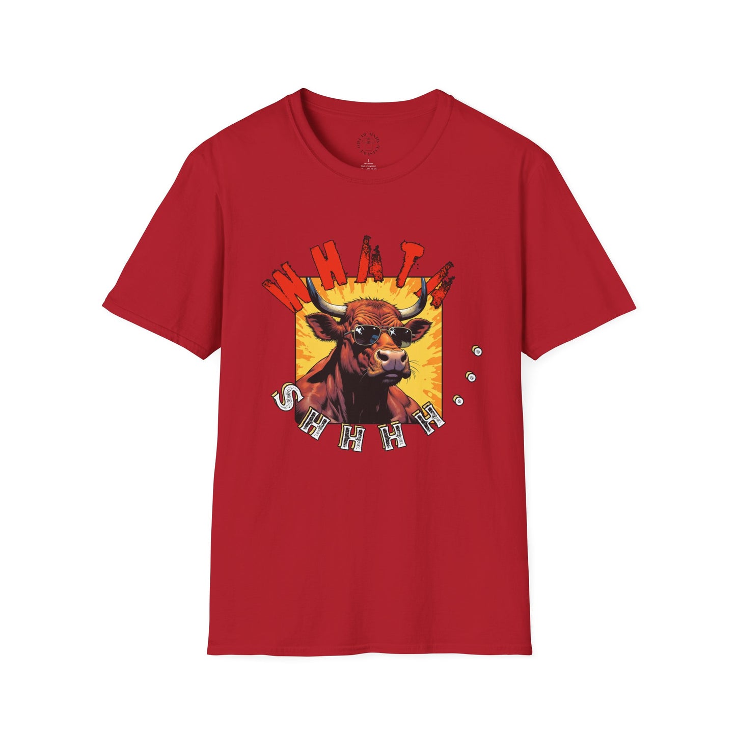 Whimsical Cow Graphic Unisex Softstyle T-Shirt - 'What bull Shhh...'