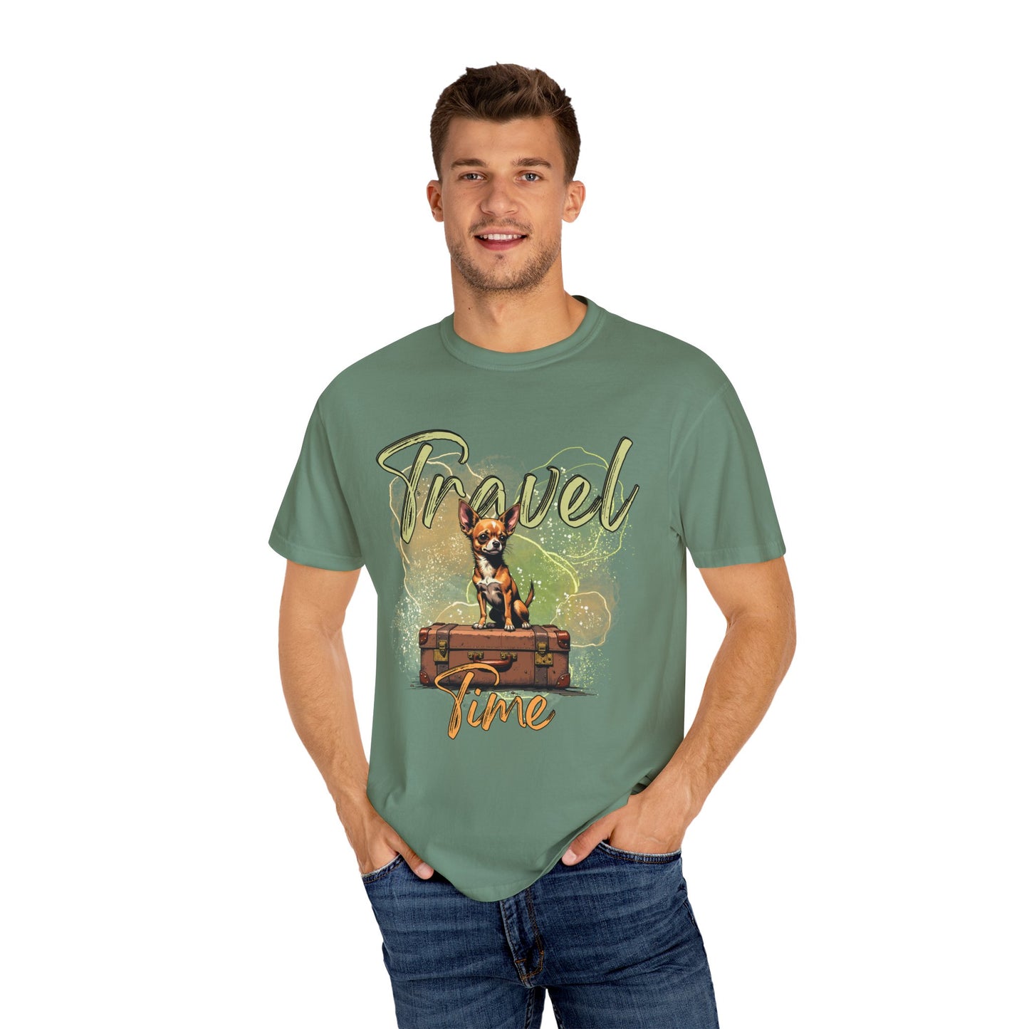 Travel Time Unisex Garment-Dyed T-Shirt - Cute Dog Design for Animal Lovers