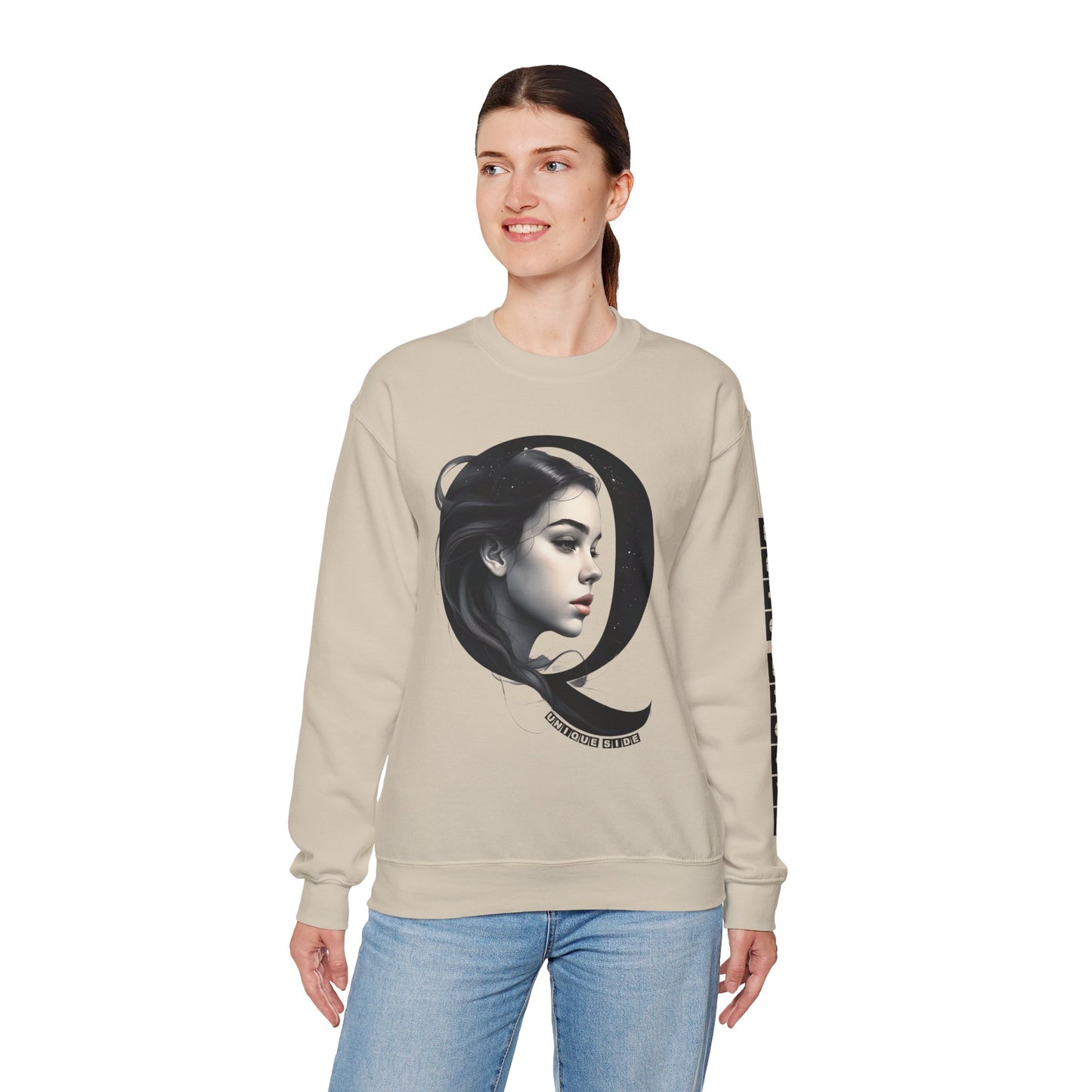 Letter Q, Stylish Artistic Sweatshirt, Trendy Crewneck, Graphic Sweater, Cozy Unisex Top, Unique Gift for Art Lovers, Everyday Comfort