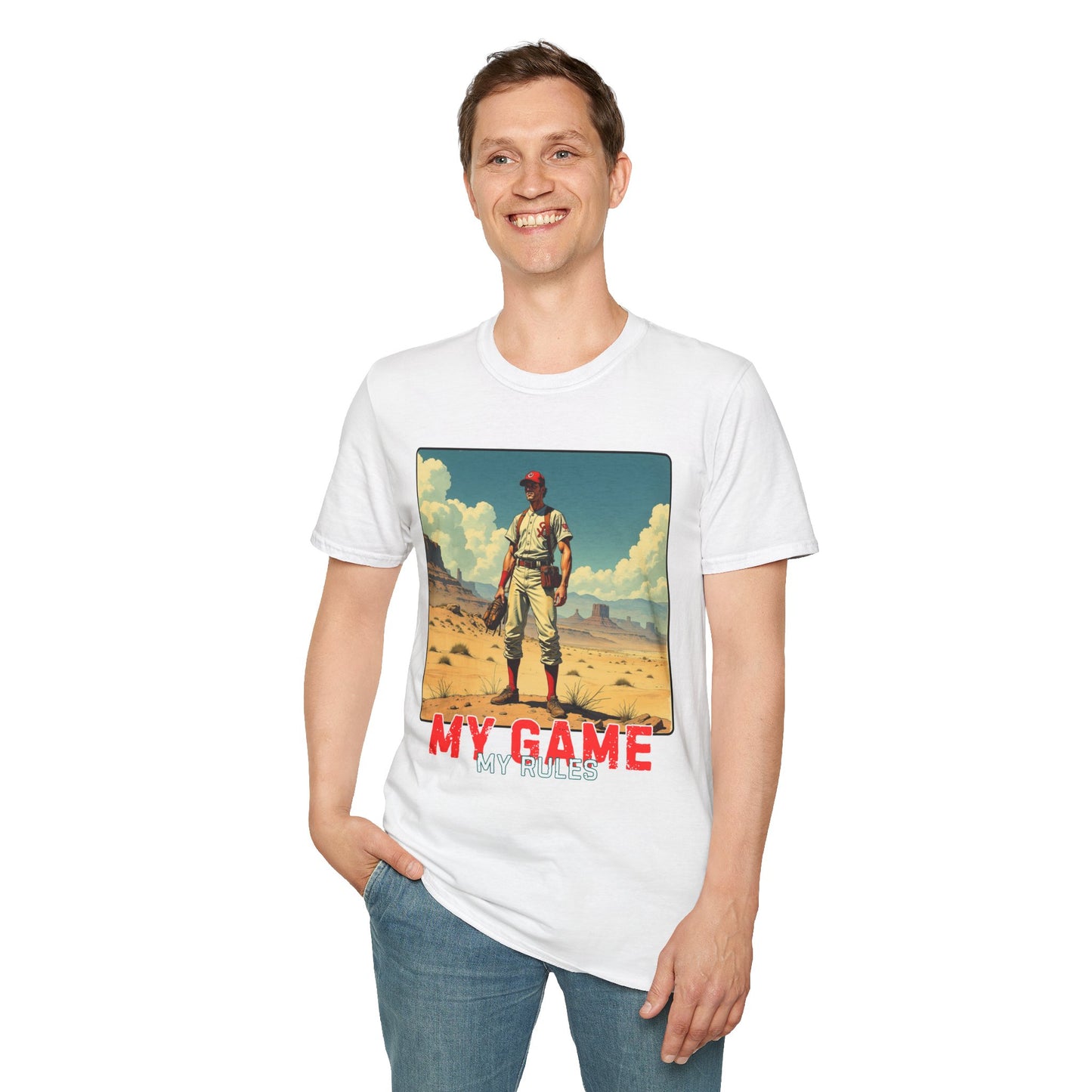 My Game My Rules Unisex Softstyle T-Shirt - Vintage Baseball Graphic Tee, sport, baseball