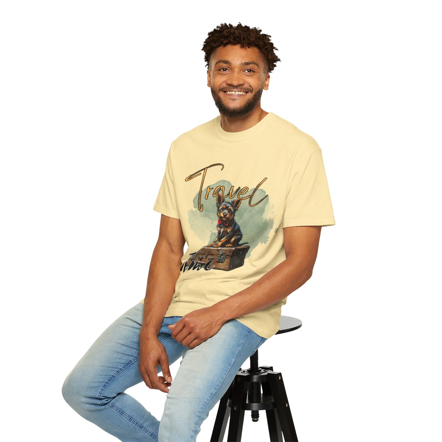 Travel Time Unisex Garment-Dyed T-Shirt with Dog Design