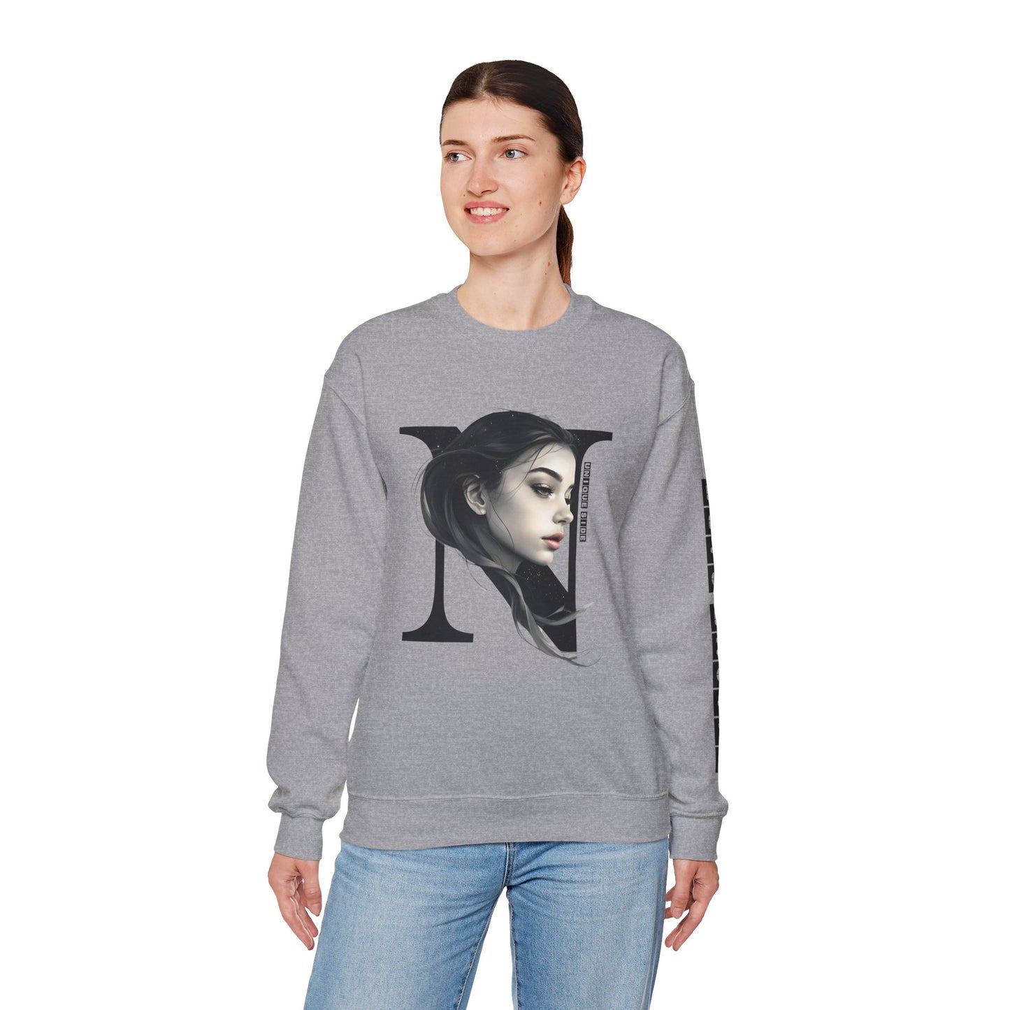 Letter N, Stylish Artistic Sweatshirt, Trendy Crewneck, Graphic Sweater, Cozy Unisex Top, Unique Gift for Art Lovers, Everyday Comfort
