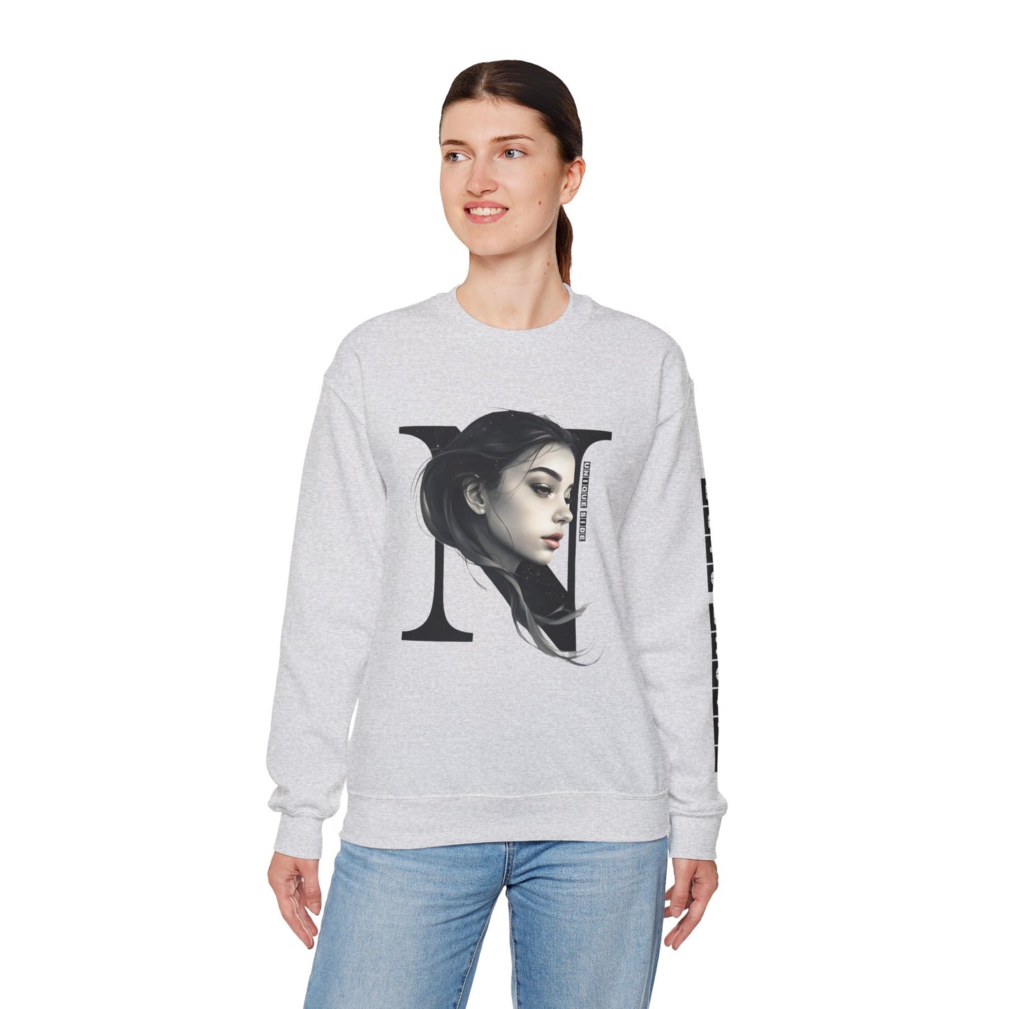 Letter N, Stylish Artistic Sweatshirt, Trendy Crewneck, Graphic Sweater, Cozy Unisex Top, Unique Gift for Art Lovers, Everyday Comfort