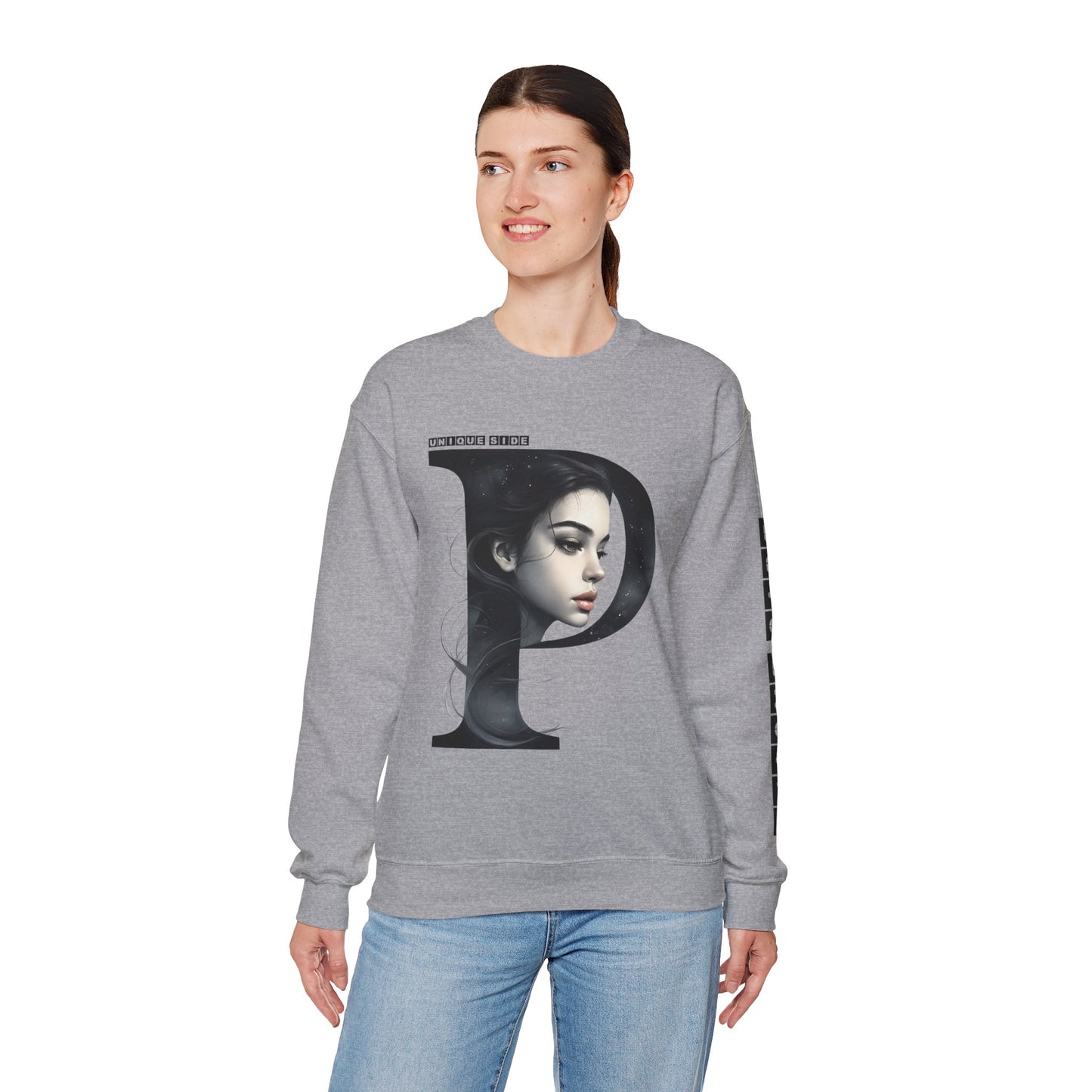 Letter P, Stylish Artistic Sweatshirt, Trendy Crewneck, Graphic Sweater, Cozy Unisex Top, Unique Gift for Art Lovers, Everyday Comfort