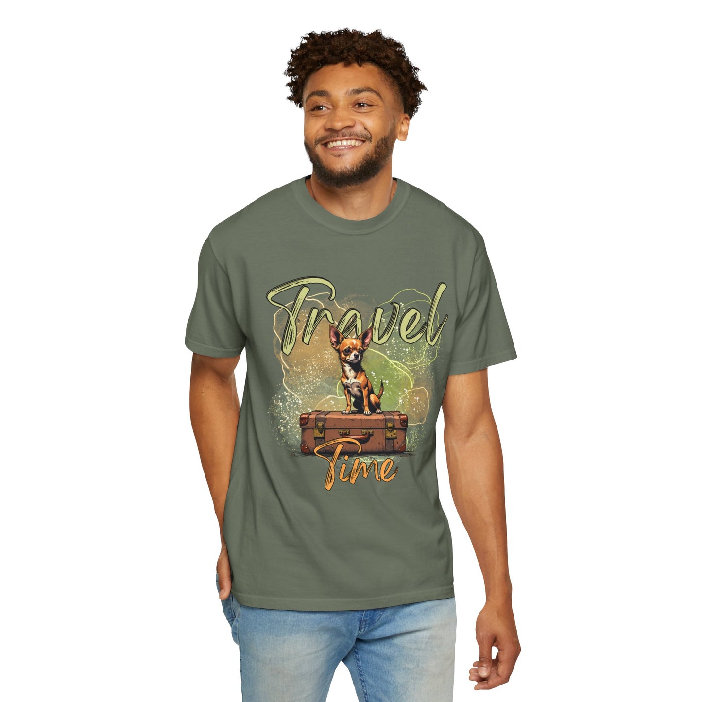 Travel Time Unisex Garment-Dyed T-Shirt - Cute Dog Design for Animal Lovers