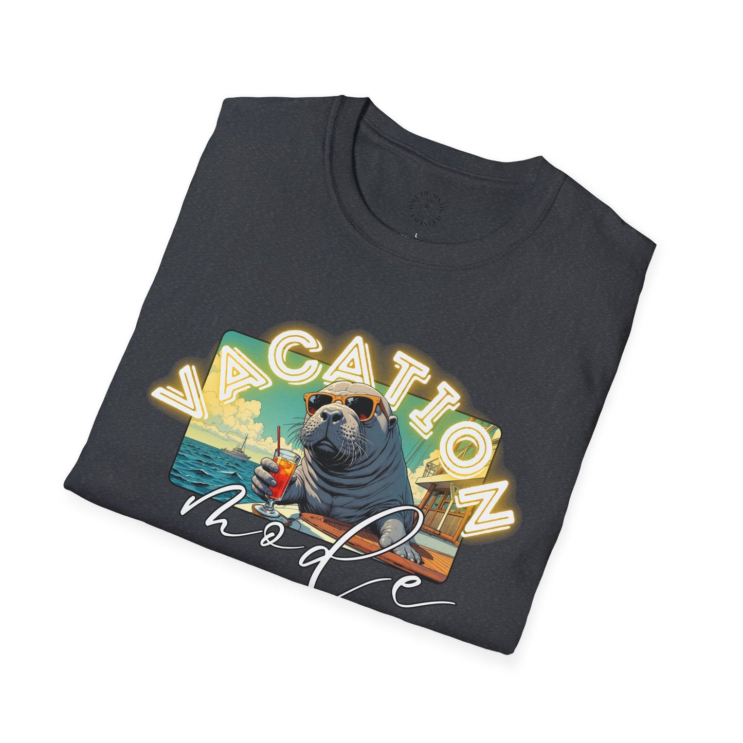 Funny Vacation Mode Unisex Softstyle T-Shirt, manatee