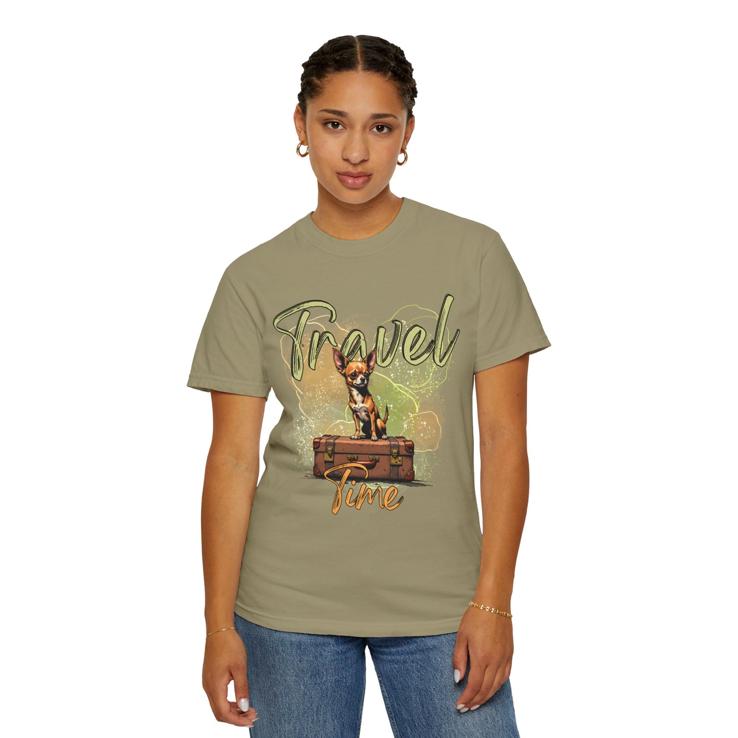 Travel Time Unisex Garment-Dyed T-Shirt - Cute Dog Design for Animal Lovers