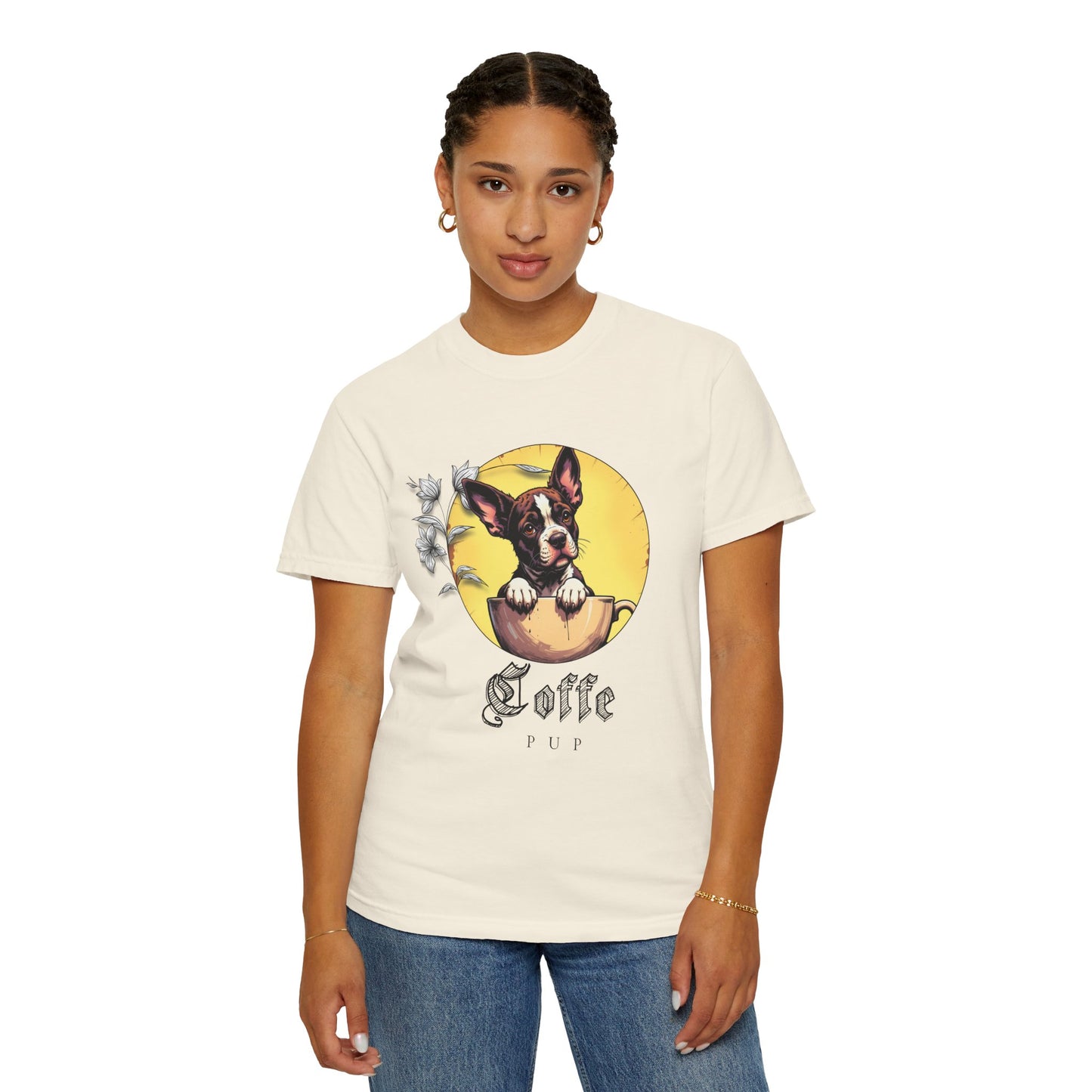 Coffee Pup Unisex Garment-Dyed T-shirt - Cute Dog Lovers Tee