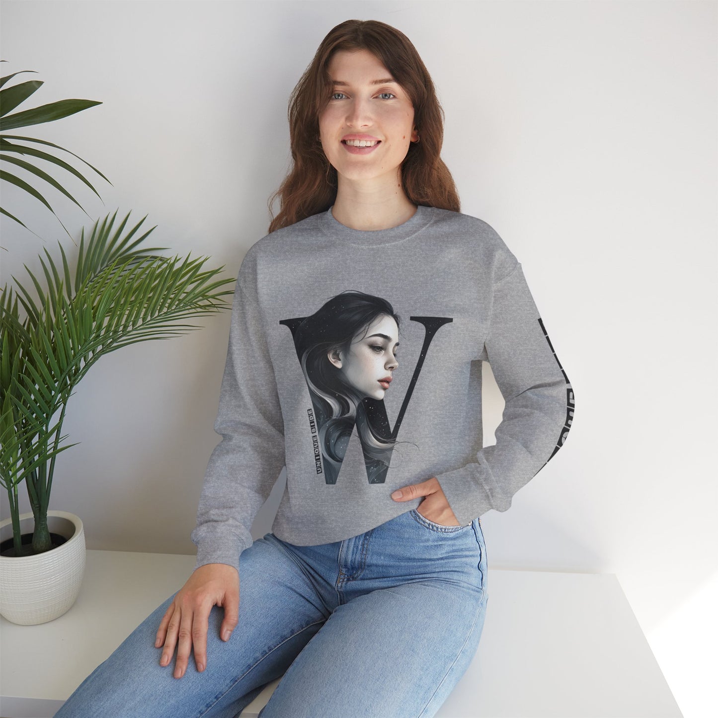 Letter W, Stylish Artistic Sweatshirt, Trendy Crewneck, Graphic Sweater, Cozy Unisex Top, Unique Gift for Art Lovers, Everyday Comfort