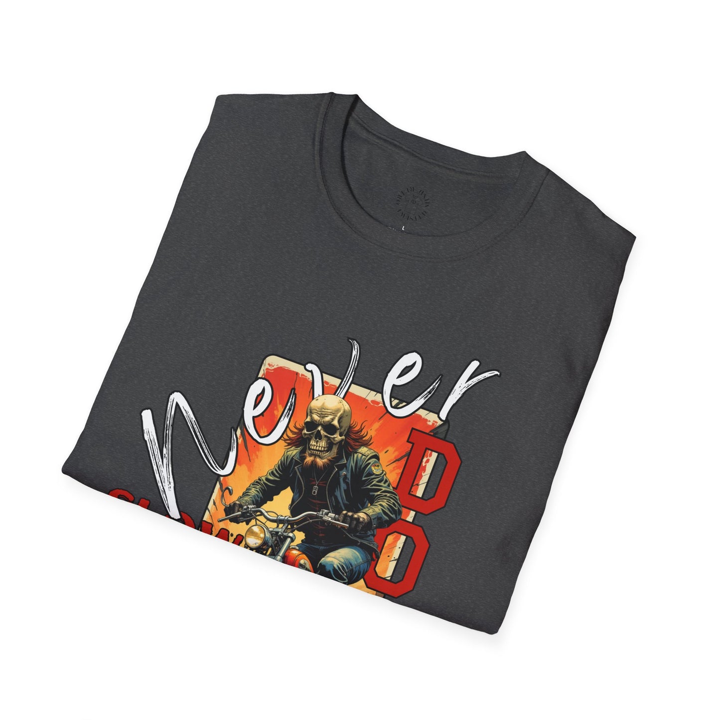 Never Slow Down Motorcycle T-Shirt - Unisex Softstyle Graphic Tee,biker, scull ,twisted
