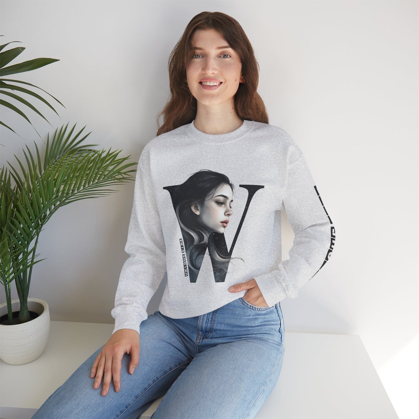 Letter W, Stylish Artistic Sweatshirt, Trendy Crewneck, Graphic Sweater, Cozy Unisex Top, Unique Gift for Art Lovers, Everyday Comfort