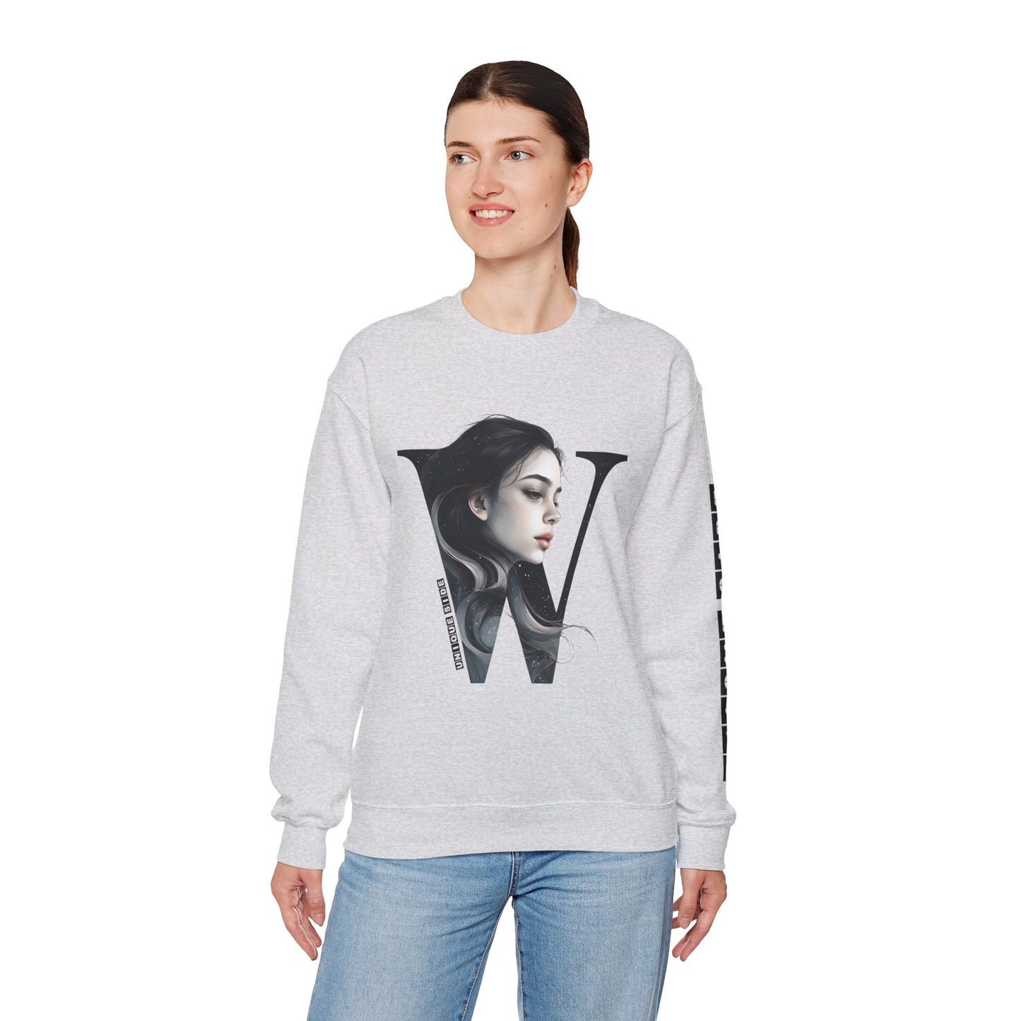 Letter W, Stylish Artistic Sweatshirt, Trendy Crewneck, Graphic Sweater, Cozy Unisex Top, Unique Gift for Art Lovers, Everyday Comfort