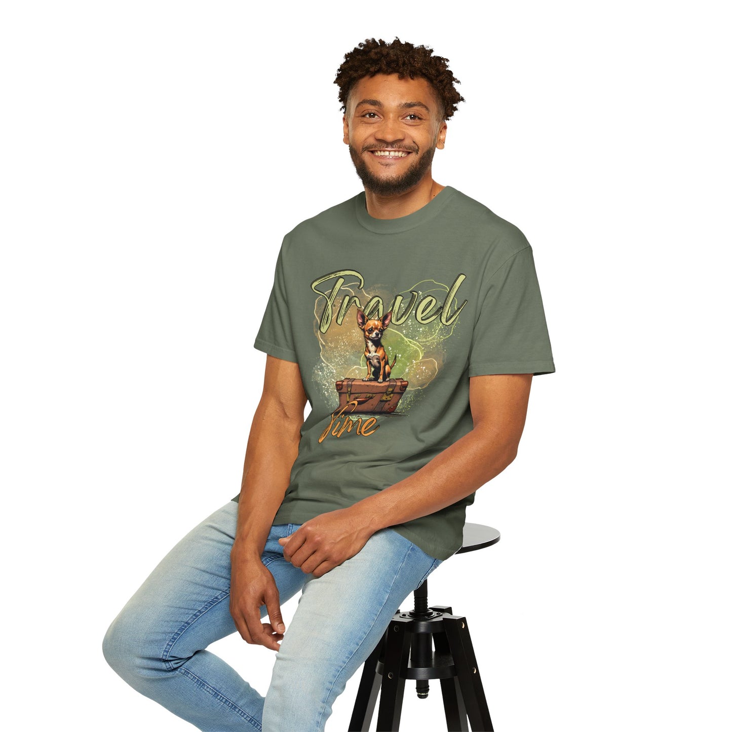 Travel Time Unisex Garment-Dyed T-Shirt - Cute Dog Design for Animal Lovers