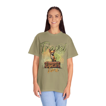 Travel Time Unisex Garment-Dyed T-Shirt - Cute Dog Design for Animal Lovers