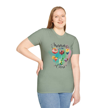 Summer Colors Cocktail T-Shirt, Unisex Tee, Fun Summer Wear, Gift for Cocktails Lovers, Beach Party Shirt, Vacation Top