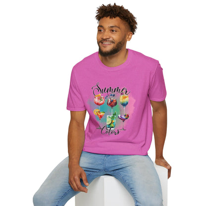 Summer Colors Cocktail T-Shirt, Unisex Tee, Fun Summer Wear, Gift for Cocktails Lovers, Beach Party Shirt, Vacation Top
