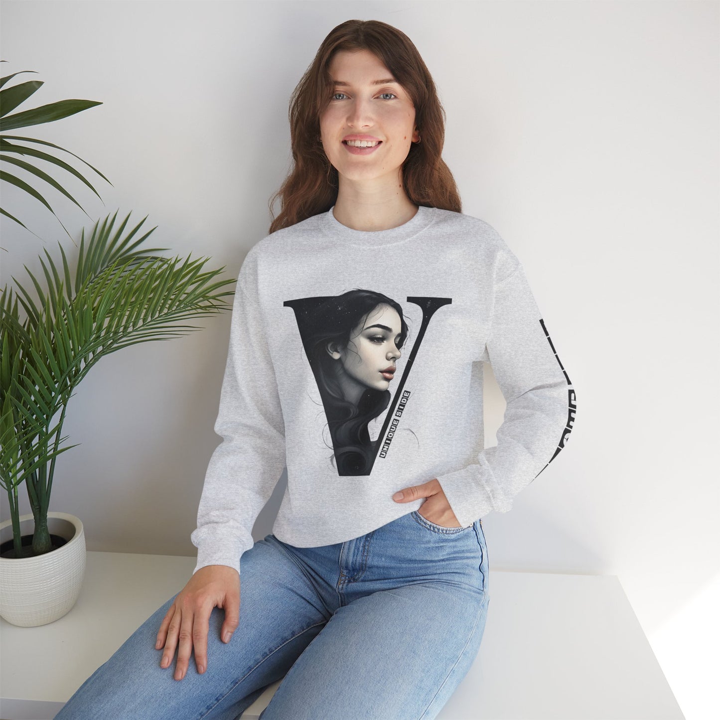 Letter V, Stylish Artistic Sweatshirt, Trendy Crewneck, Graphic Sweater, Cozy Unisex Top, Unique Gift for Art Lovers, Everyday Comfort