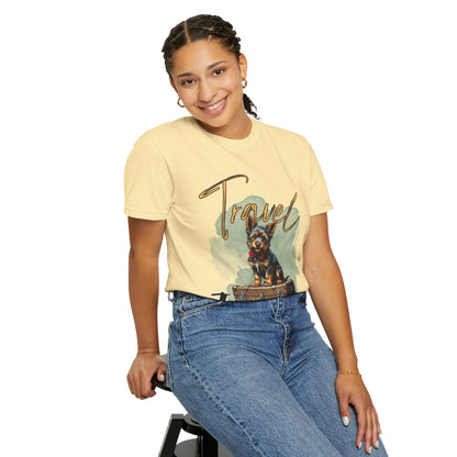 Travel Time Unisex Garment-Dyed T-Shirt with Dog Design