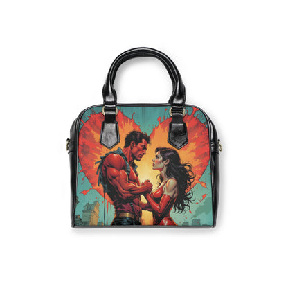 Shoulder Handbag ,retro style, Comic book style, man and woman.Black