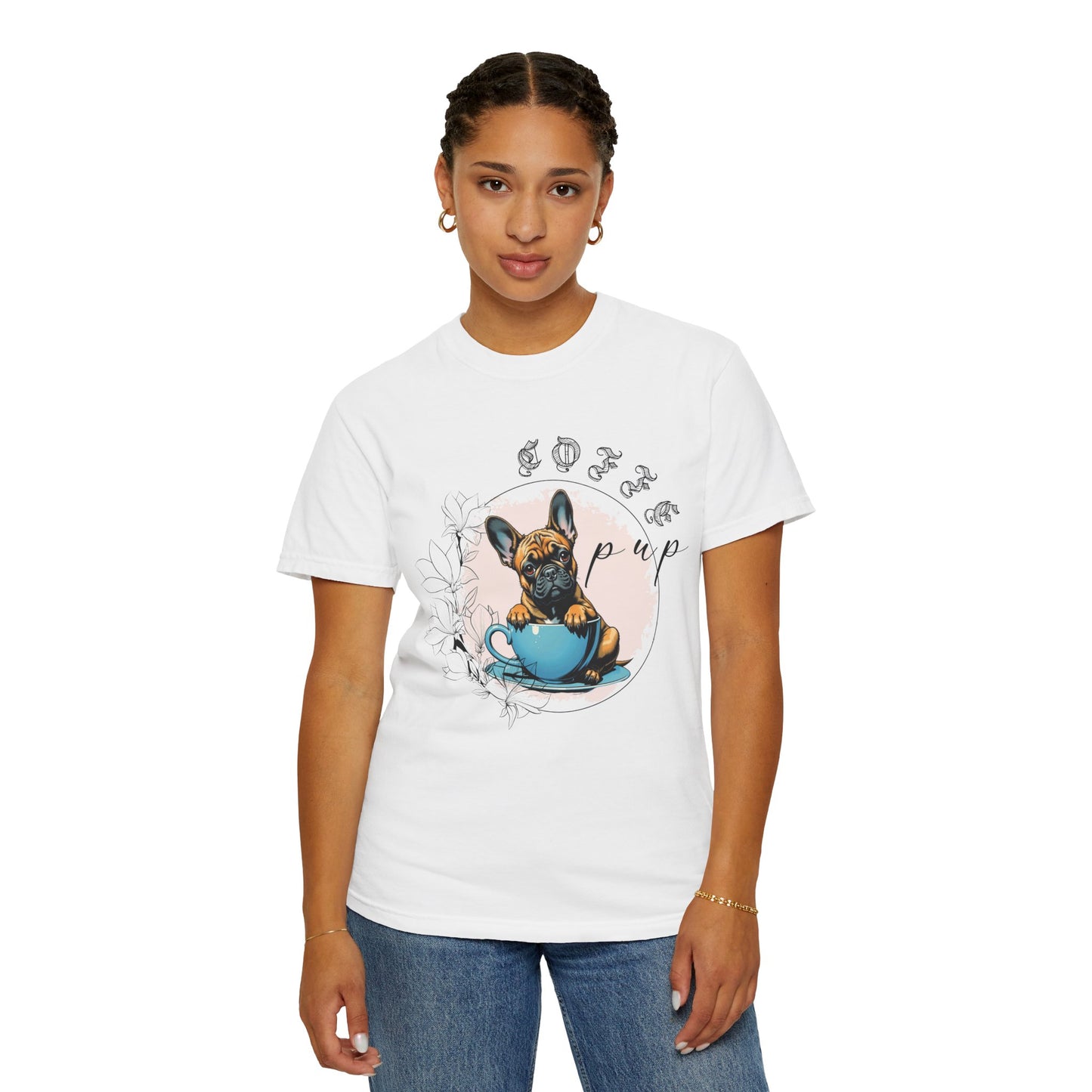 Cute French Bulldog Coffee T-Shirt - Unisex Garment-Dyed Tee