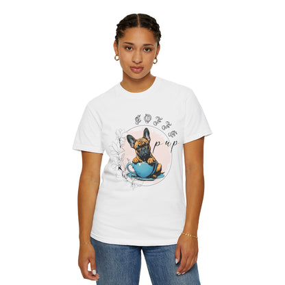 Cute French Bulldog Coffee T-Shirt - Unisex Garment-Dyed Tee