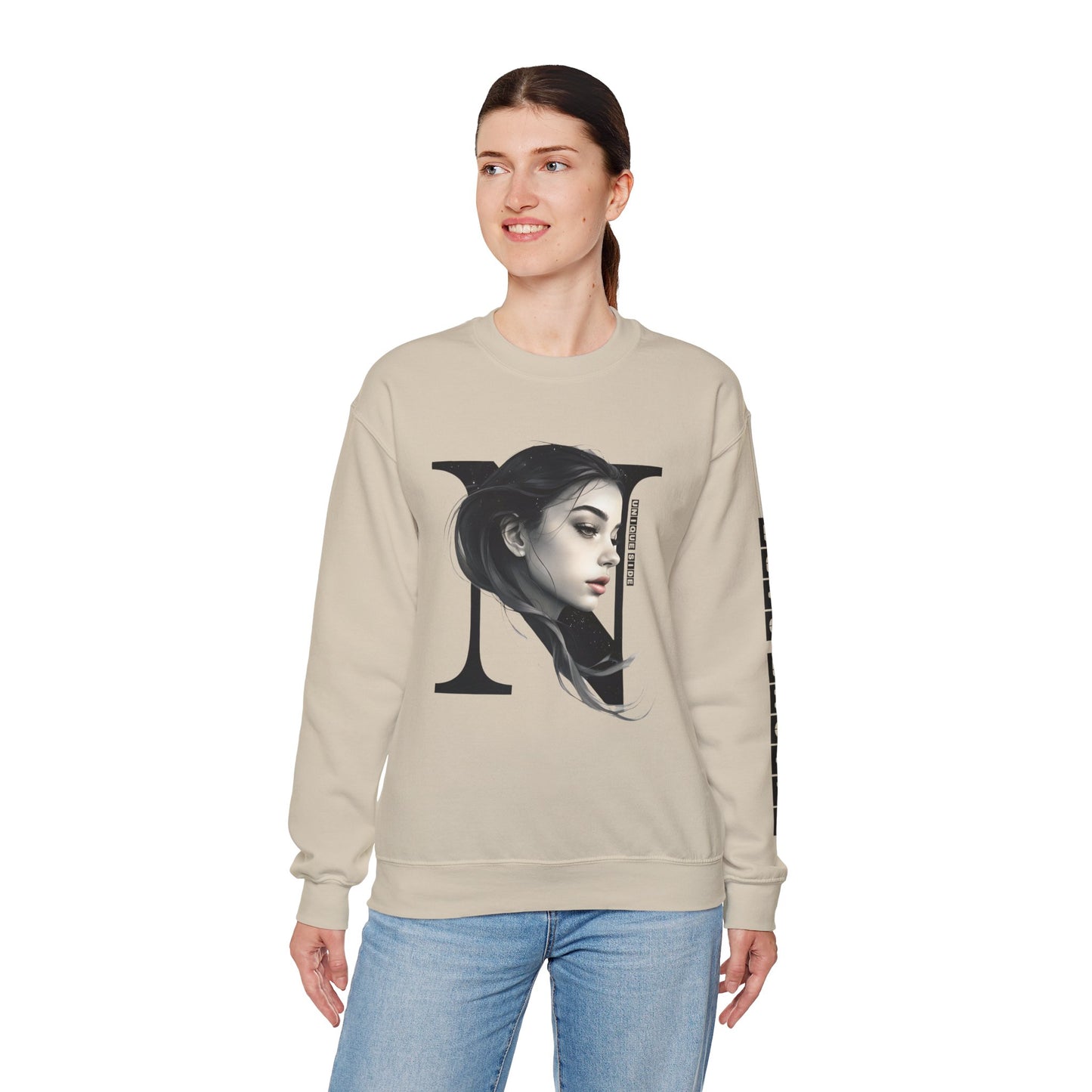 Letter N, Stylish Artistic Sweatshirt, Trendy Crewneck, Graphic Sweater, Cozy Unisex Top, Unique Gift for Art Lovers, Everyday Comfort