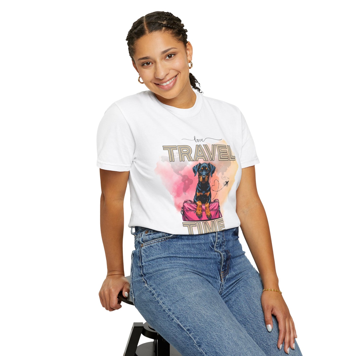 Love Travel Time Dog T-Shirt - Unisex Garment-Dyed Tee for Travel Lovers