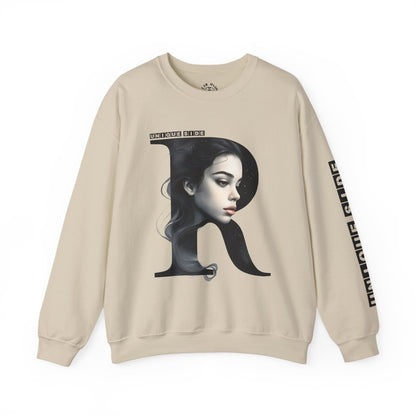 Letter R, Stylish Artistic Sweatshirt, Trendy Crewneck, Graphic Sweater, Cozy Unisex Top, Unique Gift for Art Lovers, Everyday Comfort
