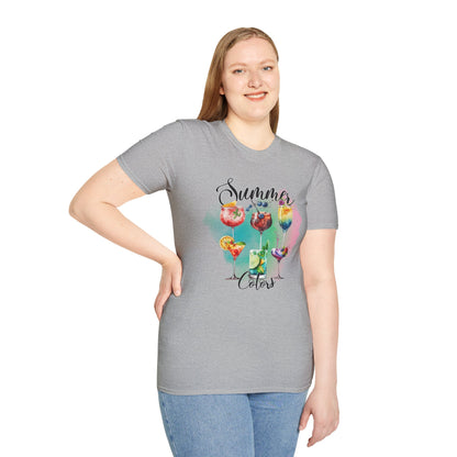 Summer Colors Cocktail T-Shirt, Unisex Tee, Fun Summer Wear, Gift for Cocktails Lovers, Beach Party Shirt, Vacation Top